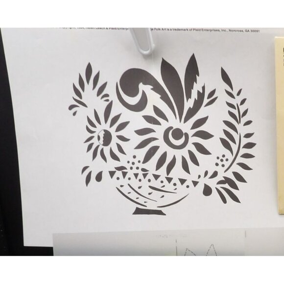 Village Folk Art Stencil Decor Kit - Flower Basket Design 4 Sheets Pre-Cut Mylar - Picture 3 of 5